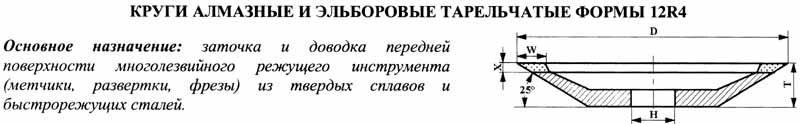 Круг алмазный 12R4 (тарельчатый) 75х3х2х10х20 АС4 125/100 100% В2-01 6,9 карат