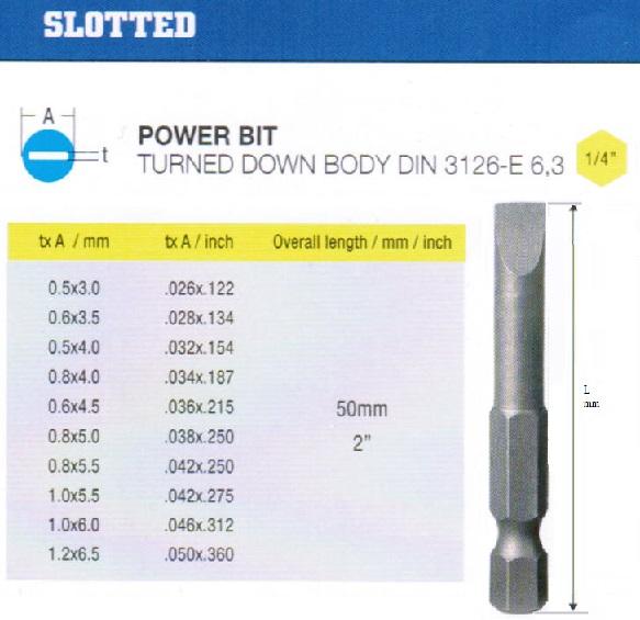 Биты шлицевые SL 6,5х1,2х 50мм S2 DIN3126 хв-к Е1/4 "CNIC"