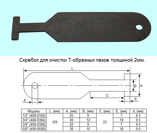 Скребок стальной 3/8" для очистки Т-образных пазов (400-0308) "CNIC"