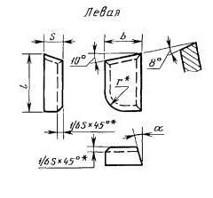 Пластина 67340 Т5К10 левая(25х14х8х8гр) (для подрезных, проходных расточных и револьверных резцов)
